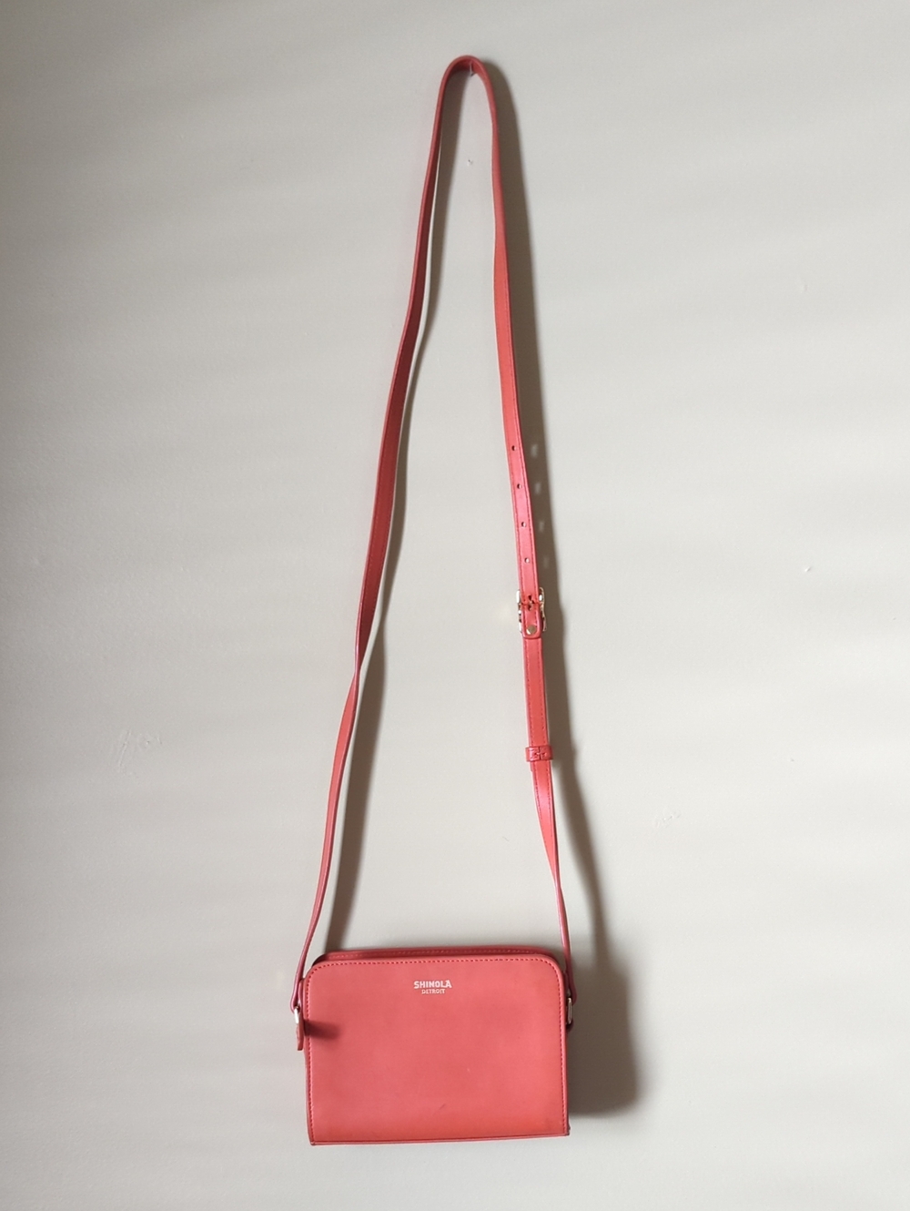 Shinola Coral Orange Leather Crossbody Bag
